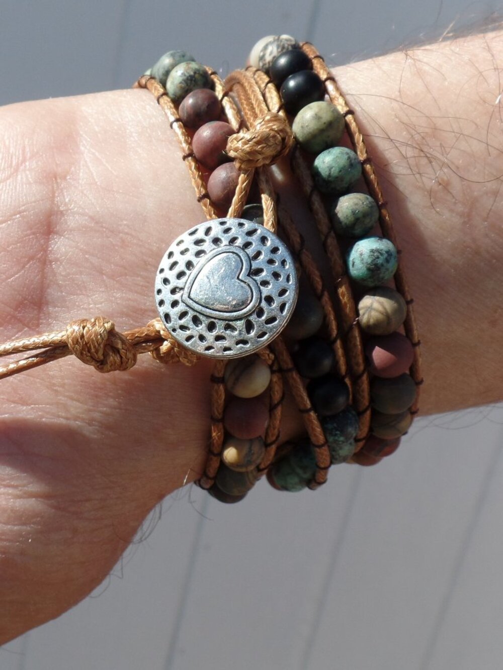JASPER Stone Bracelet Bead Wrap NWOT HEART CLASP - Picture 3 of 5